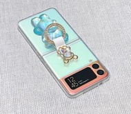 1104韓風簡約幻彩漸變立體熊熊指環三星 SAMSUNG Galaxy Z Flip3 Flip4 Flip5 Flip6手機電話殼