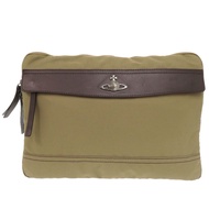 薇薇安·威斯特伍德 (Vivienne Westwood) Orb 標誌尼龍皮革卡其色手拿包/備用包 0801 [二手]Vivienne Westwood