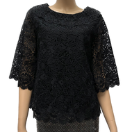 เสื้อลูกไม้คอตตอน ซับในลินิน ผู้ใหญ่ อก 38" 40" 42" 44" 46" 48" 50" อินกะออย In Ka Oil สีดำ/กลีบบัว/