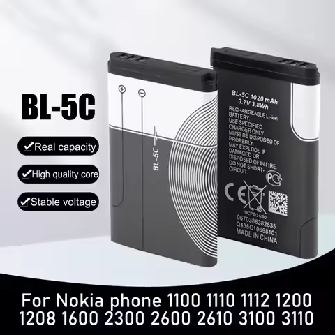 3.7V 1200mAh Phone Battery Bl5c Bl-5c Bl 5C for Nokia 1100 1110 1200 1208 1280 1600 2600 2700 3100 3