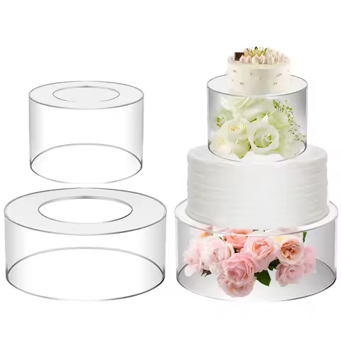 2Pcs Acrylic Cake Stand Fillable Cake Risers Clear Cake Tier Stackable Cake Display Boxex Decor Wedd