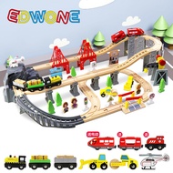 EDWONE รถไฟรางไม้รถไฟไฟฟ้ารถไฟเล็กไม้บีชรถรางของเล่นของขวัญประกอบสำหรับเด็กชายและเด็กหญิง