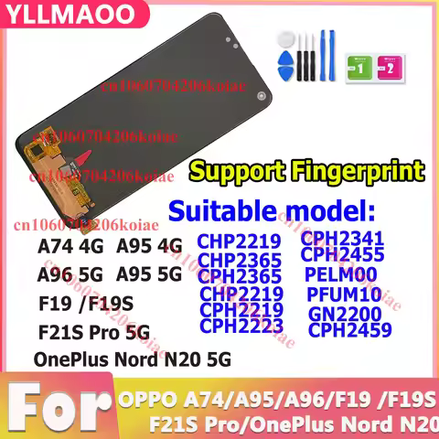 OLED For OPPO A74 A96 F21S Pro For OnePlus NordN20 5G GN2200 CPH2341 Touch Screen Digitizer For F19/