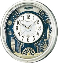 Seiko Clock Clock Radio Analog Karakuri 6 Songs Melody Rotating Decoration, Light Gold, Pearl RE561H