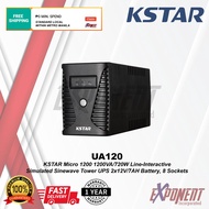 UA120 - KSTAR Micro 1200 1200VA/720W Line-Interactive Simulated Sinewave Tower UPS 2x12V/7AH Battery