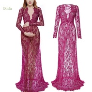 Dudu Easy Care Maternity Gown Long Sleeve V Neck Lace Train Design for Special Event