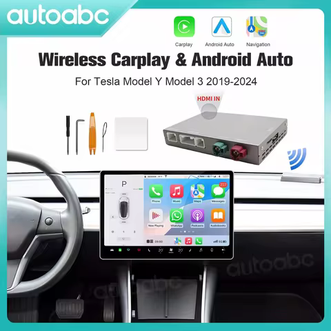 AUTOABC Wireless CarPlay Android Auto for Tesla Model 3 Model Y with multimedia accessories, support