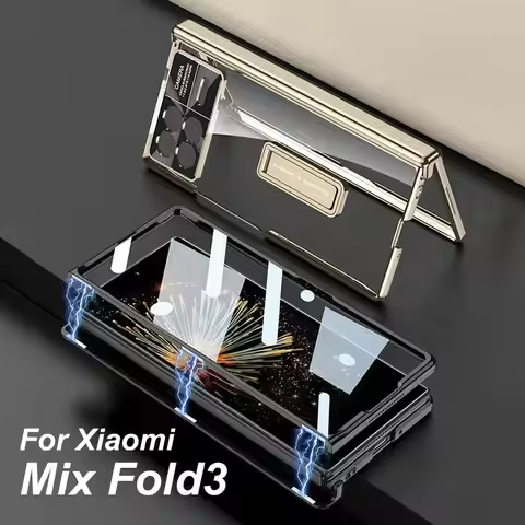 Luxury Plating Transparent Case For Xiaomi Mi Mix Fold 3 2 Fold3 Magnetic Hinge Case with Screen Gla