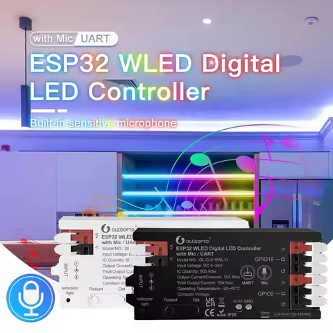 015WL-D ESP32 WLED LED Controller Mic UART Download Music Sound Dynamic RGB DIY WiFi WS2811 WS2812 S
