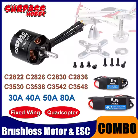 Surpass Hobby Brushless Motor C2822 2826 2830 2836 3530 3536 3542 3548 & 30A 40A 50A 80A ESC Combo S