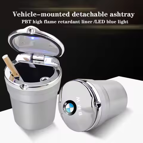 Car Ashtray LED Alloy Ash Tray Portable Smokeless Flame Retardant Sticker For BMW M e46 e90 e60 f30 