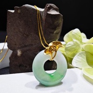 18K金平安扣飄綠花翡翠項鍊 附925銀鍍金項鍊