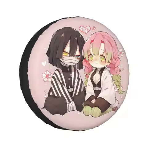 Custom Mitsuri Kanroji And Iguro Obanai Spare Tire Cover for Car Trailer 4x4 Wheel Protector Covers 