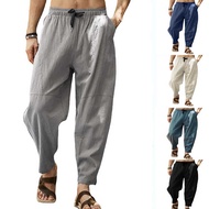 Men's Cotton Linen Pants Male Autumn New Breathable Solid Color Linen Trousers Fitness Pocket Pencil Pants M-5XL YLX061