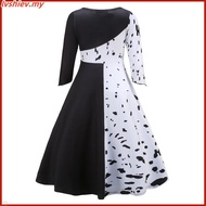Cruella De Vil Cosplay Costume Gown Black White Polka Dot Maid Dress Performance Adult Women Hallowe