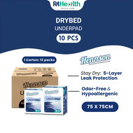 Hennson Dry Bed Underpad 75cm x 75cm 10S (12 Pck) Disposable Breatheable Adult Underpad