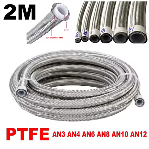 6.5FT 2M Universal Fuel Hose Oil Gas Cooler Line Pipe Tube PTFE Stainless Steel Double Braided AN3 A