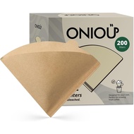 V60 Coffee Filters 02, ONIOU Unbleached Size 02 Cone Coffee Filters, 200 Count Natural Brown Pour Ov