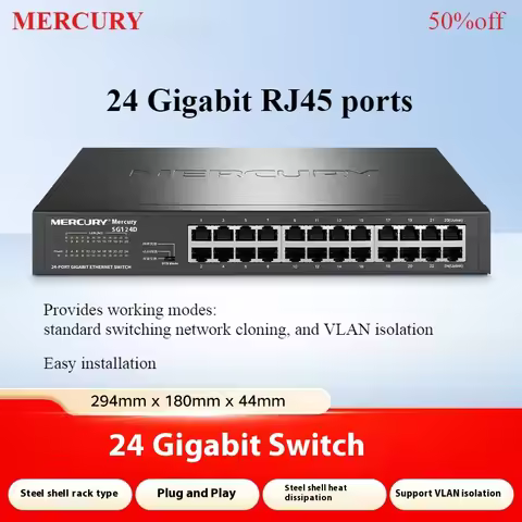 Mercury 24-port Gigabit PoE Switch with 2 Uplink Ports, Internet Switch Managed Switch SG124D for Ho
