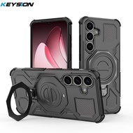 KEYSION Shockproof Magnetic Case for Samsung S25 Ultra 5G S25+Plus Upright Live Metal Ring Stand Pho