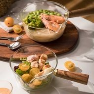 Creative Transparent Glass Bowl Household Simple Dessert Salad Wooden Handle Bowl Creative High Temp