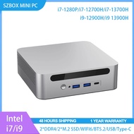 SZBOX Intel i7-1280P/i7-12700H/i7-13700H/i9-12900H/i9 13900H Mini PC 2* DDR4 NVMe SSD Wifi6 BT5.2 De