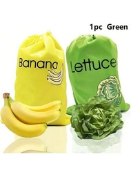 1入組蔬菜收納袋，可重複使用的防止果蔬變質袋，耐用的香蕉保鮮袋，輕巧的冰箱水果袋，可洗的生菜袋，廚房配件，適用於菠菜，芹菜，胡蘿蔔，蘆筍（綠色），供餐廳使用