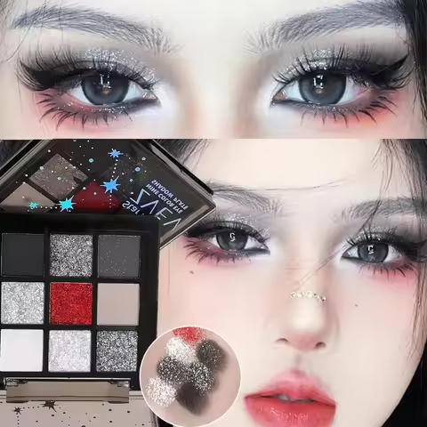 9 Colors Smoky Black Red Eyeshadow Palette Punk Sweet Cool Eyeshadow Lasting Shimmer Eyes Makeup Dar