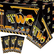 3Pcs Construction Birthday Party Tablecloth Dump Truck Plastic Table Covers for Kid Two 2nd Birthday