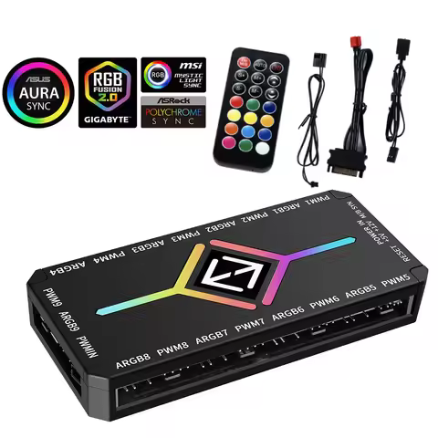 1 To 9 3 in 1 4 Pin PWM Magnetic Suction Hub with Remote PWM Magnetic Fan Hub Splitter PWM ARGB Fan 