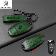 【Retro Leather】Zinc Alloy Romote Car Key Case Cover Comfortable Leather Key Shell For Peugeot 5008, 