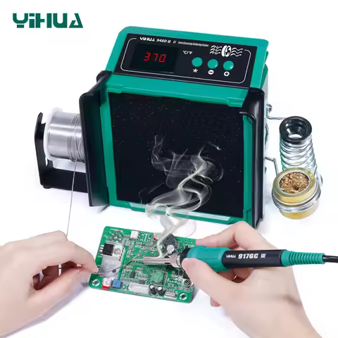 YIHUA 948DQ-II 125W Soldering Iron Station Soldering Fume Extractor Filter Smoke with 2 Helping Hand