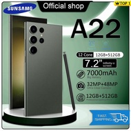 SUNSAMG A22 Telefon Pintar RAM 12GB+ROM 512GB 7.2-inci telefon bimbit pelajar telefon bimbit promosi