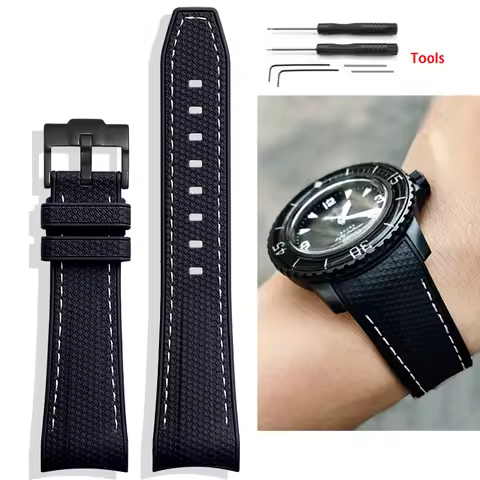 Liquid Silicone Watch Band for Swatch X Blancpain Five Oceans 22mm Curved End Waterproof Stainless S
