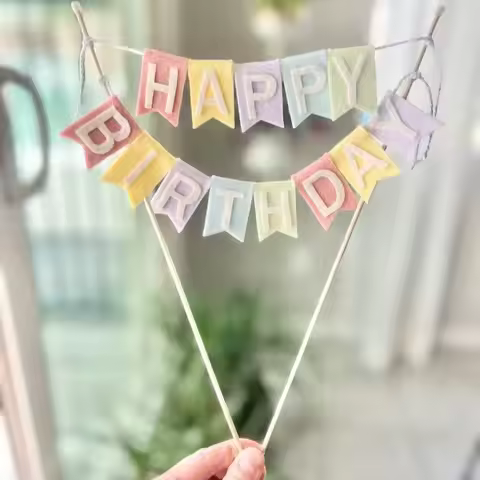 Mini Colorful Happy Birthday Cake Bunting Banner Cake Topper Garland Pennant 1st 2nd Baby Birthday P