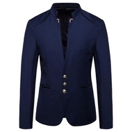 Casual Mens Fashionable Zhongshan Suit Jacket Collarless Button ตกแต่งเยาวชนชุดลําลอง Jacket ความยาว