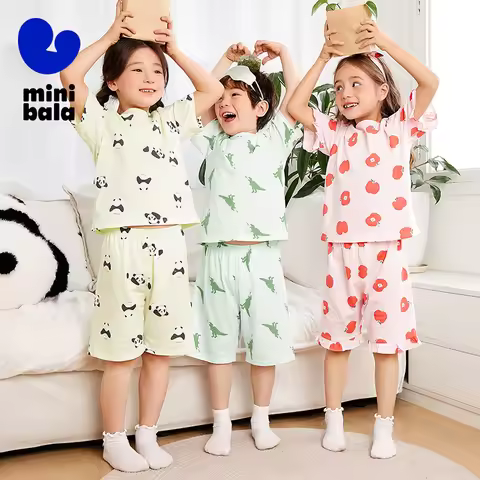 Mini Bala Boys and Girls Skin-Friendly Pure Cotton Homewear Set Baby Breathable Pajamas for Cozy Nig
