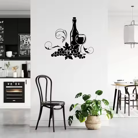 Wine Wall Decal Grape Vine Glass of Wine Wall Sticker Grapes Sticker Kitchen Decor Design Vinyl Wine