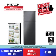 Hitachi 2 Door Inverter Fridge (318) R-H355P7M BBK - Stylish Line Refrigerator / Peti Sejuk