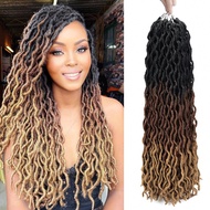 1-6Packs Goddess Faux Locs Crochet Hair,Soft Locs Wavy Crochet Braids Dreadlocks 3 Tone Curly Wavy T