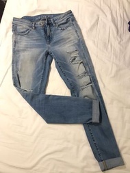 American Eagle 刷色破損感設計牛仔褲Jegging US6