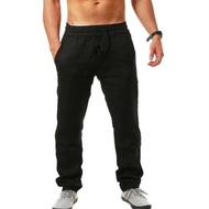 Men's Cotton Linen Pants Breathable Trousers Casual Streetwear Male Fitness Pants Solid Color Linen Trousers