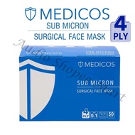 Medicos Sub Micron 4ply Surgical Face Mask Plain Color Series 50's