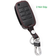 Bao Da Chìa Khóa KIA Morning K3 Cerato Bản Chìa Gập (Da Thật) Logo 3D