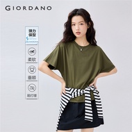 GIORDANO Women T-Shirts Easy Care Stretchy Simple Basic Tee Crewneck Loose Short Sleeve Summer Fashi