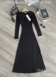 Đầm Len Gân Cổ Trụ Tay Dài Đính Cúc - Tharo Clothing [DAM00057]