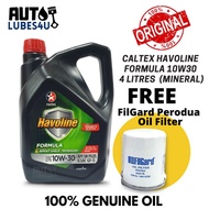 Caltex Havoline Mineral Oil 10W30 4L (FREE FilGard Perodua 58280 Oil Filter) - Caltex Car Engine Oil