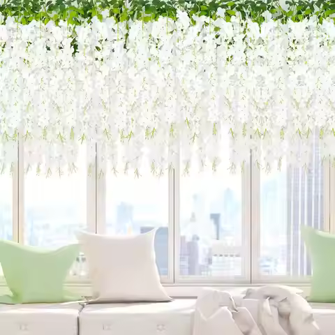12pcs Wisteria Flowers Artificial White Wisteria Artificial Flowers 110cm Fake Wisteria Flowers Vine