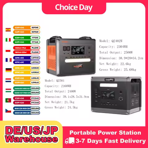 SOLARPLAY Q2501 Q2402M Portable Power Station 2160WH 2304WH LiFePO4 Battery with 2400W/2500W (4800W 