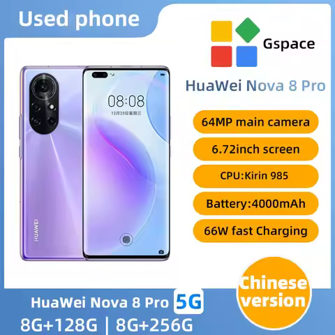 Huawei Nova 8 Pro 5g CPU Kirin 985 6.72in 2676x1236px OLED 120HZ 64.0MP Used Phone